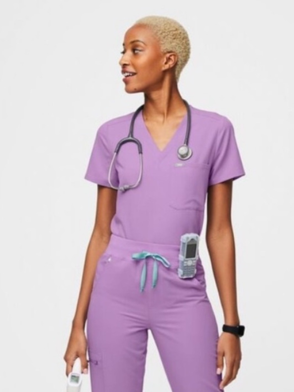 Figs Women's Catarina Scrub Top in Lilac dawn M